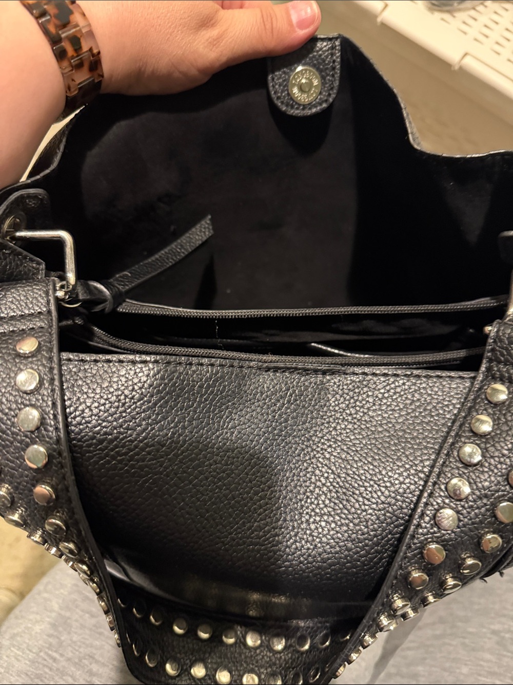 Steve Madden Black Studded Shoulder Tote - Picture 6 of 11